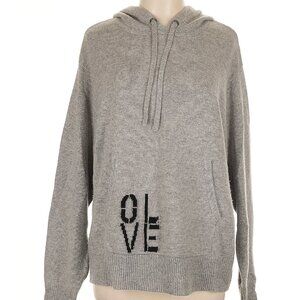 Kerri Rosenthal 100% cashmere LOVE Gray Hoodie with Black Lettering L